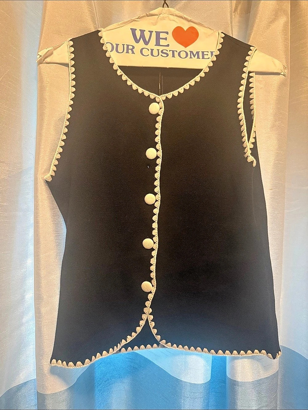 NWT Active USA Embellished Button Front Top in Black & White Chanel Style Small